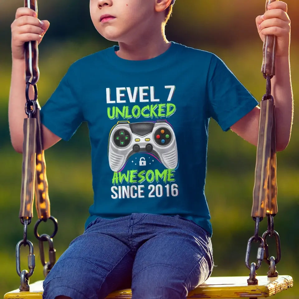 Level Unclocked Awesome Since, Personalized Youth Shirt, Baby Bodysuit, Birthday Gift For Children, Kids | 310IHPNPTS1097