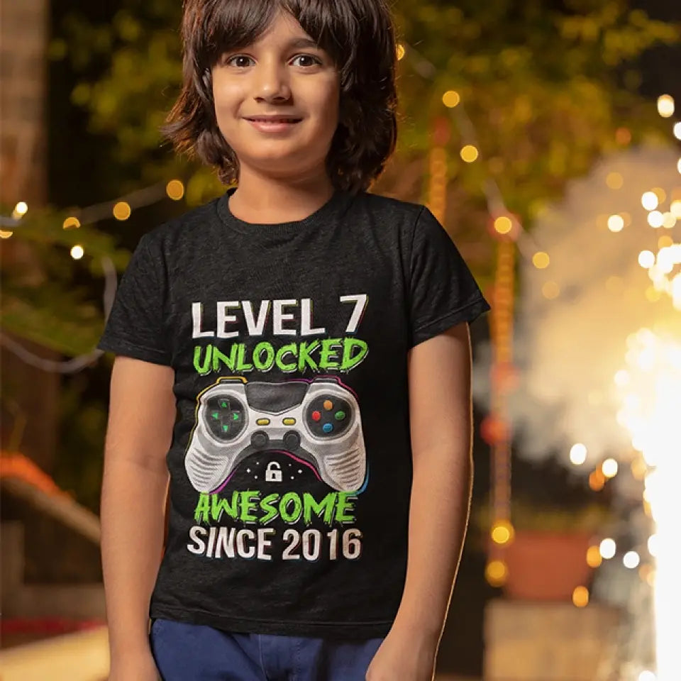 Level Unclocked Awesome Since, Personalized Youth Shirt, Baby Bodysuit, Birthday Gift For Children, Kids | 310IHPNPTS1097
