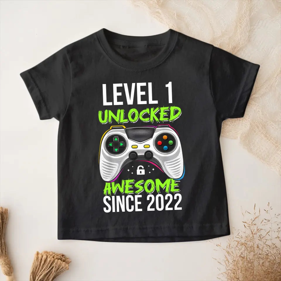 Level Unclocked Awesome Since, Personalized Youth Shirt, Baby Bodysuit, Birthday Gift For Children, Kids | 310IHPNPTS1097