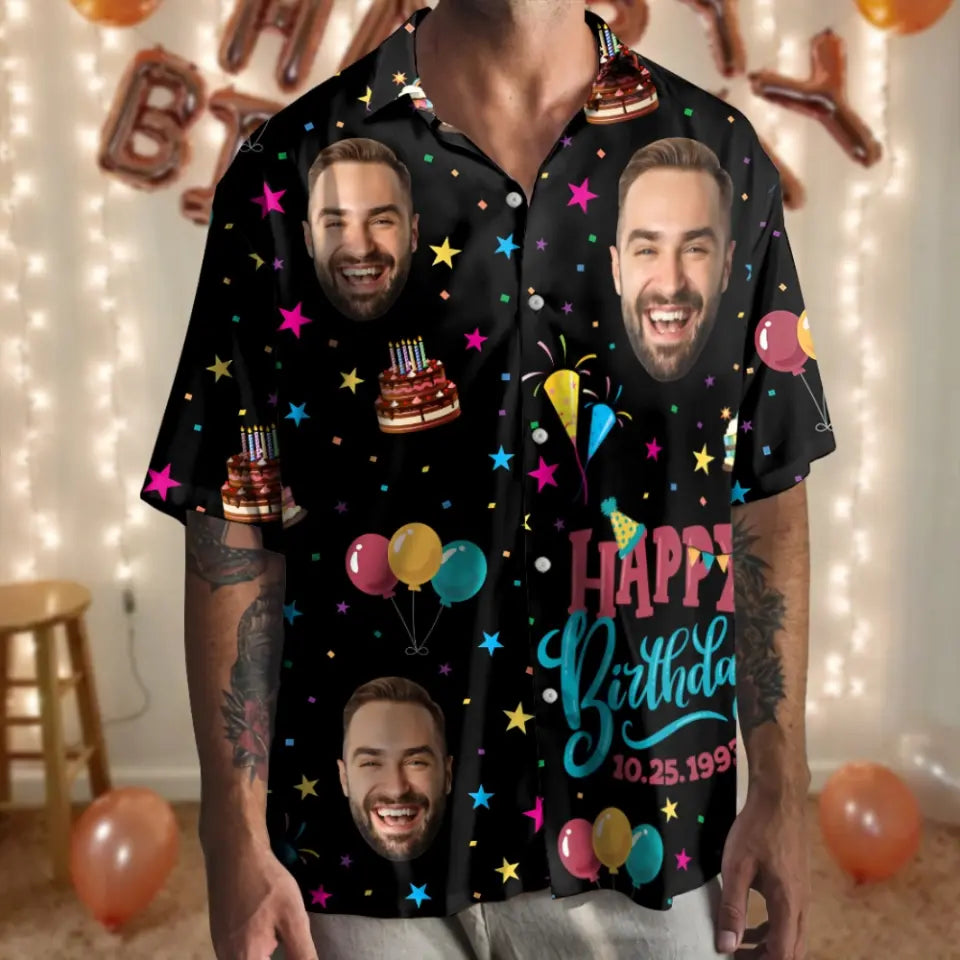 Hawaiian Birthday Shirt - Custom Shirts with Faces - Funny Party Shirts - Mens Clothing Gifts