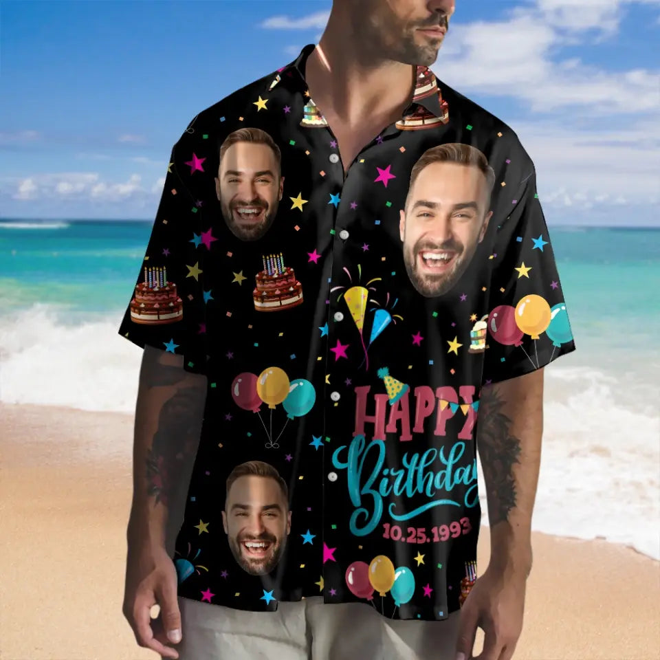 Hawaiian Birthday Shirt - Custom Shirts with Faces - Funny Party Shirts - Mens Clothing Gifts