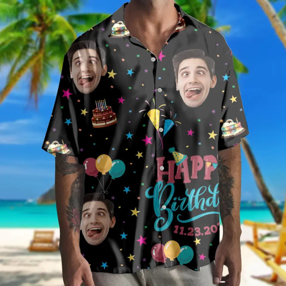 Hawaiian Birthday Shirt - Custom Shirts with Faces - Funny Party Shirts - Mens Clothing Gifts