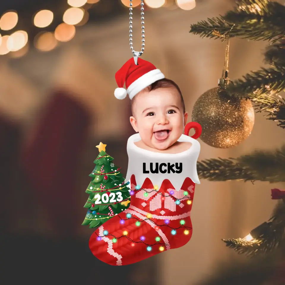 Baby In The Christmas Sock - Personalized Upload Photo Acrylic Ornament - Best Gift For Your Baby On Christmas - 210IHPNPOR409