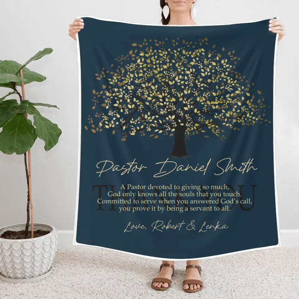 Thank You Pastor - Personalized Name Blanket - Bedding Decor - Pastor Appreciation , Gift For Pastor