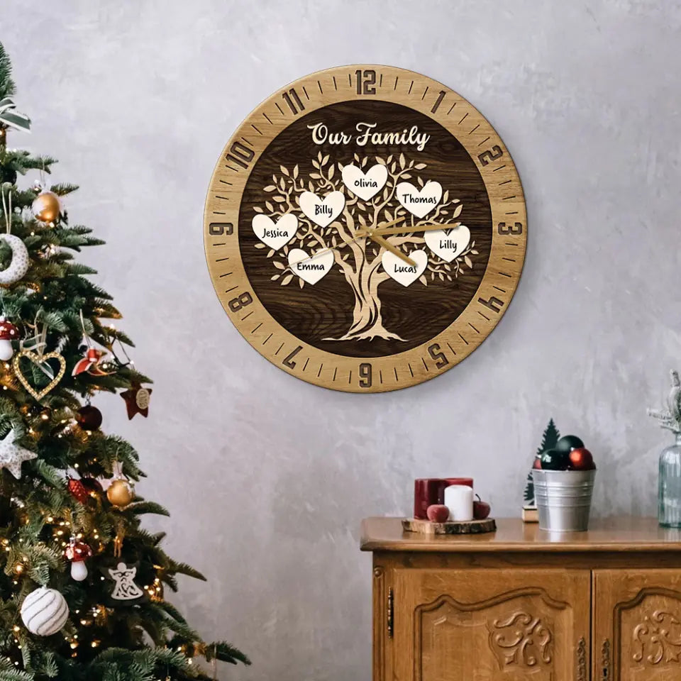 Our Family Tree Custom Number Of Member - Housewarming Gifts - Custom Wall Clock - Anniversary Gifts