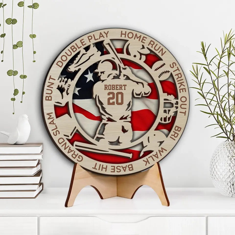 Home Run Strike Out Bri Walk Custom Wooden Art Gift For Football Players