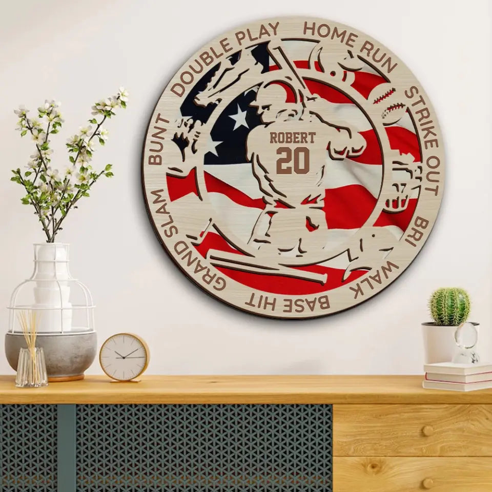 Home Run Strike Out Bri Walk Custom Wooden Art Gift For Football Players