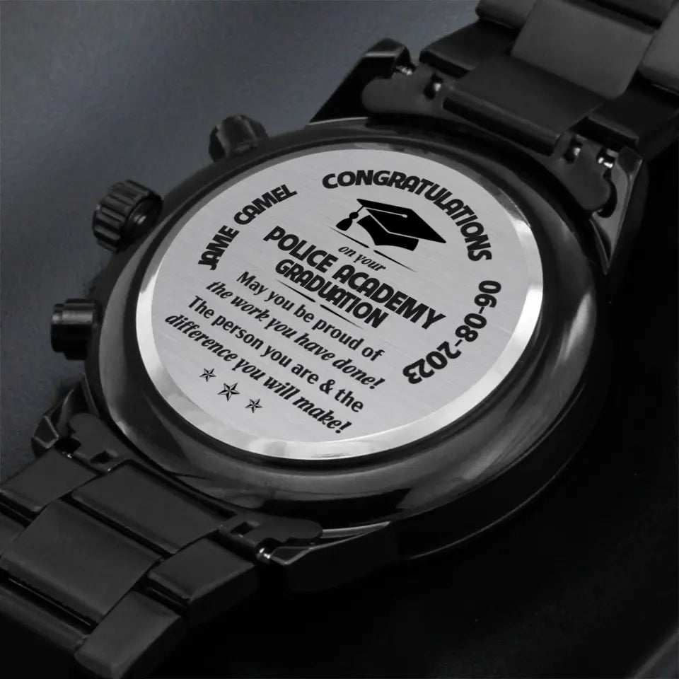 Congratulation on Your Academy Graduation - Personalized Name & Date - Custom Academy's Name - Men's Watch - Engraved Watch - Graduation Gift - for Seniors - 303ICNNPWA325