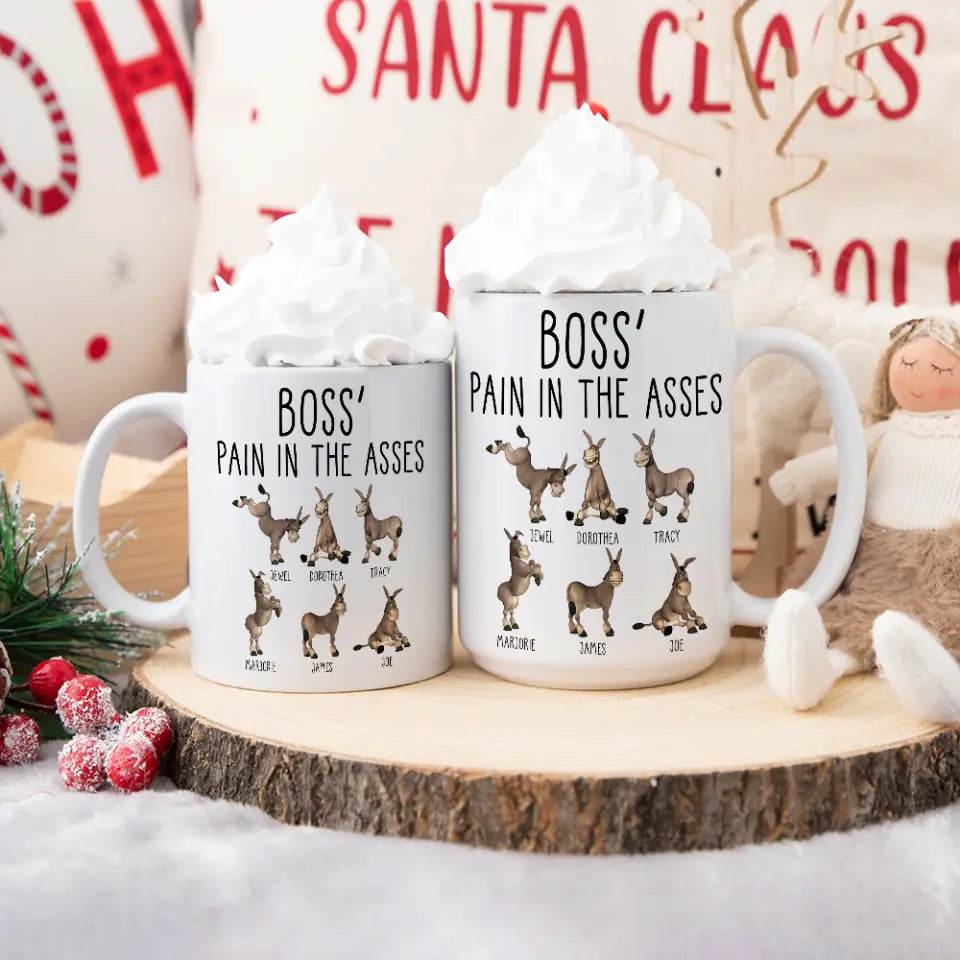 Boss&#39; Pain In The Asses, White Mug, Gift For Boss, Funny Gift For Boss Christmas | 310IHPBNMU1123