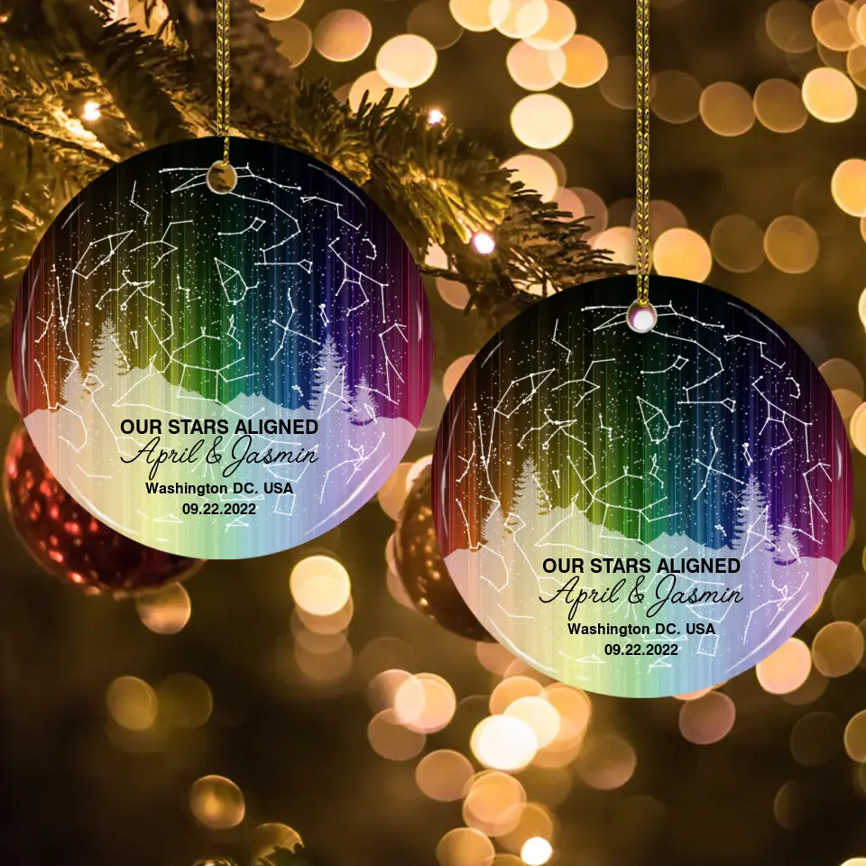 Our Stars Aligned - Personalized Ceramic Ornament - Gift For Couple On Christmas