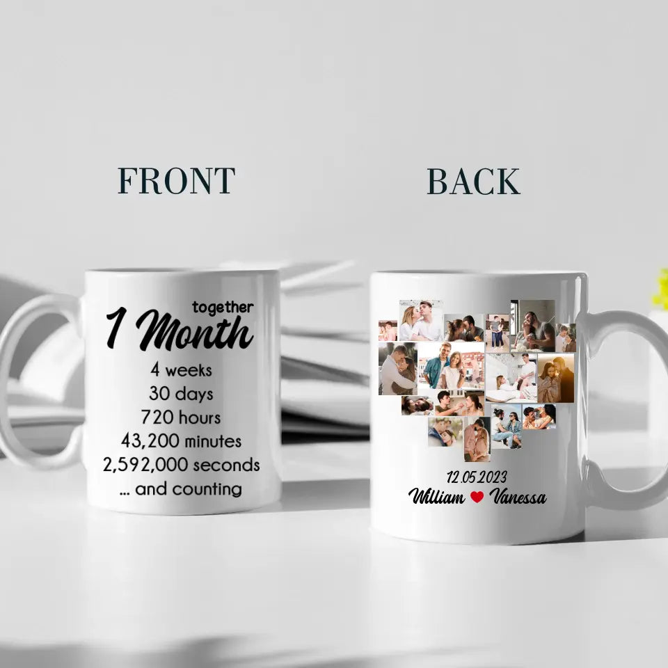 1 Month Together - Personalized White Mug - Anniversary Gift for Couples