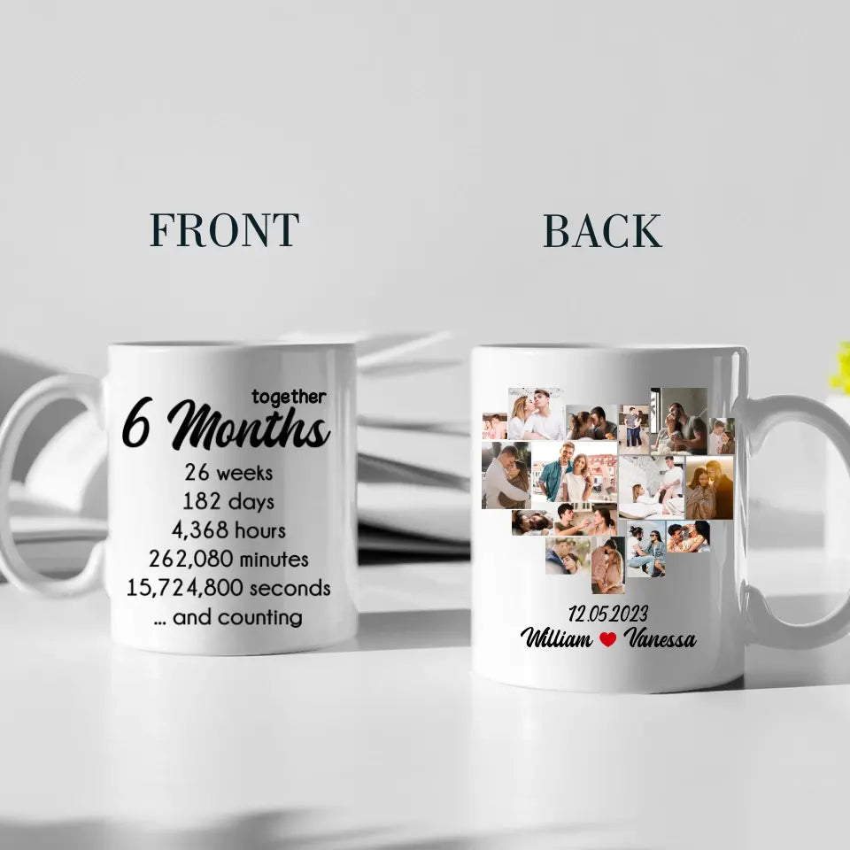 6 Months Together Personalized White Mug