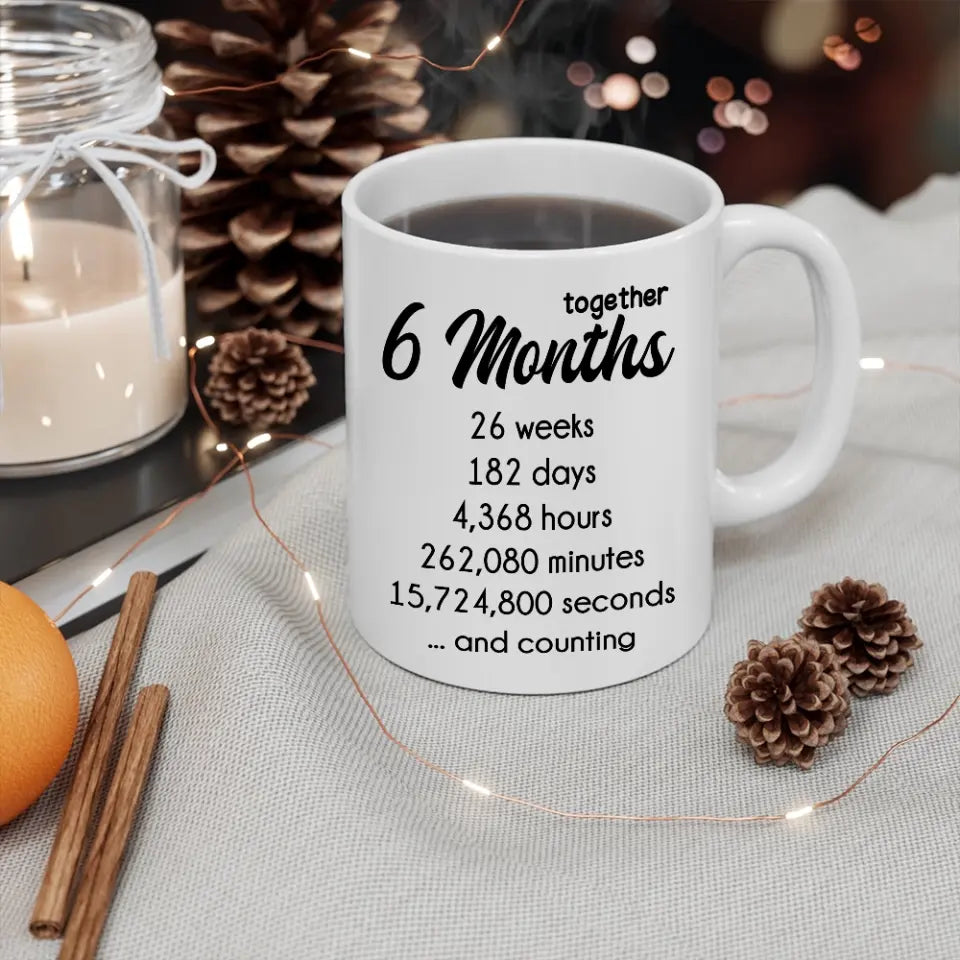 6 Months Together Personalized White Mug