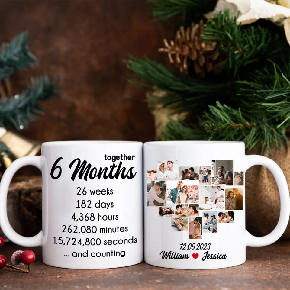 6 Months Together Personalized White Mug