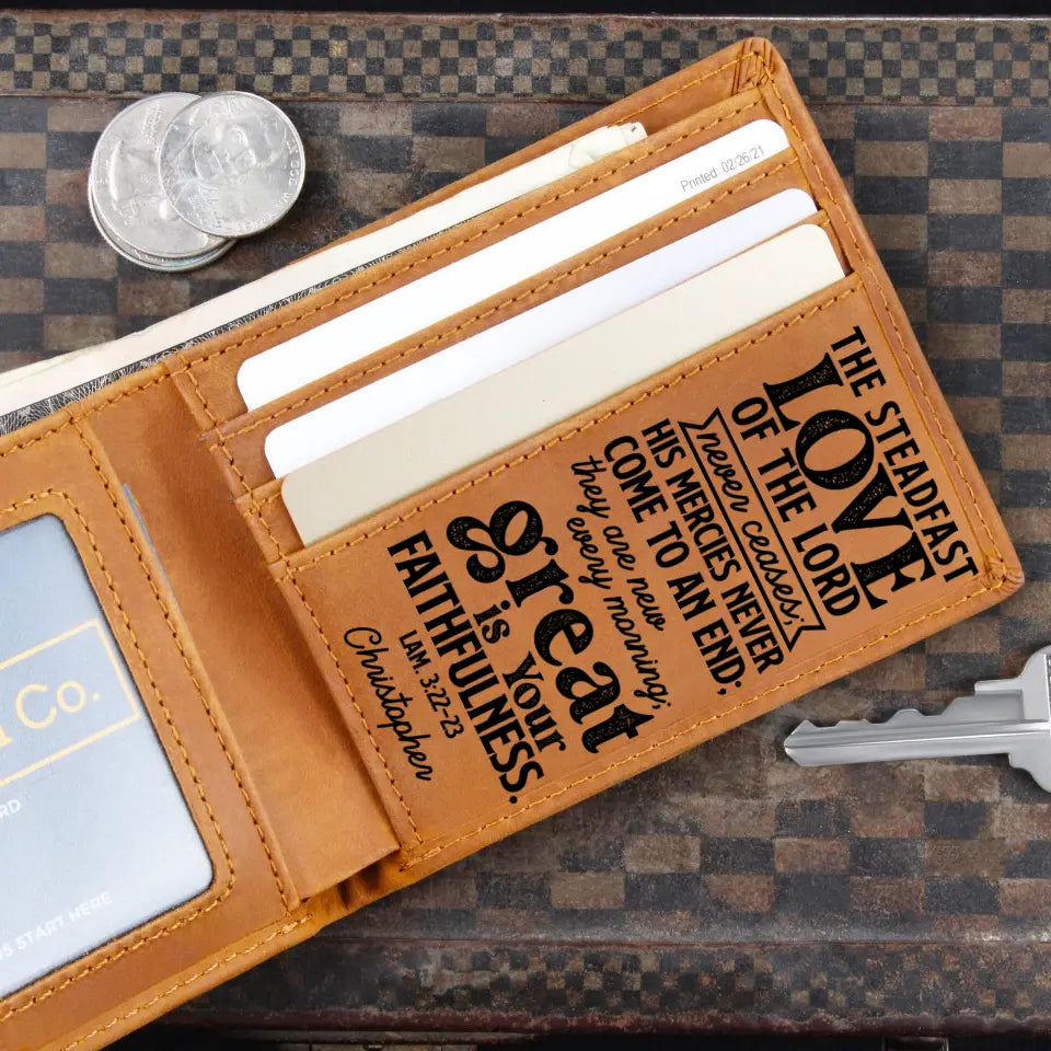 The Steadfast Love Of The Lord Personalized Engraved Leather Wallet Confirmation Gifts