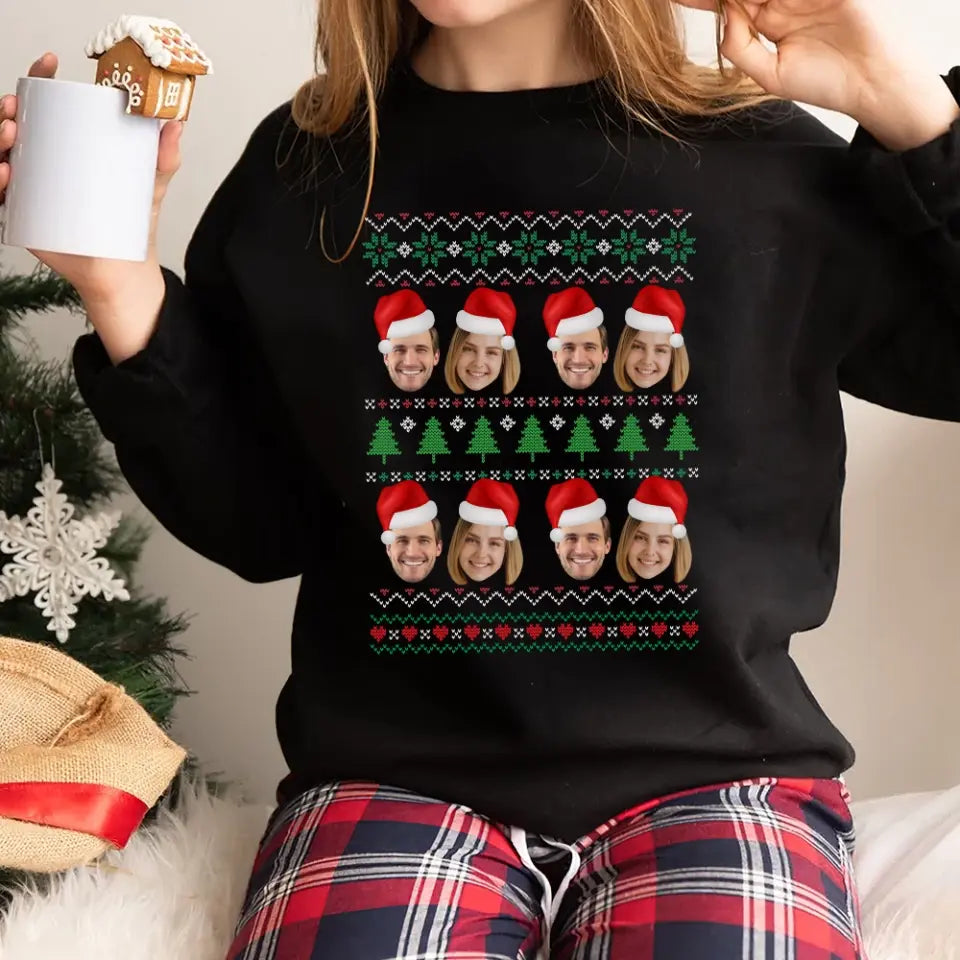 Jingle & Giggle Together, Personalized Faces Christmas Sweatshirt, Custom Ugly Sweater, Christmas Gift For Couples, Her Him