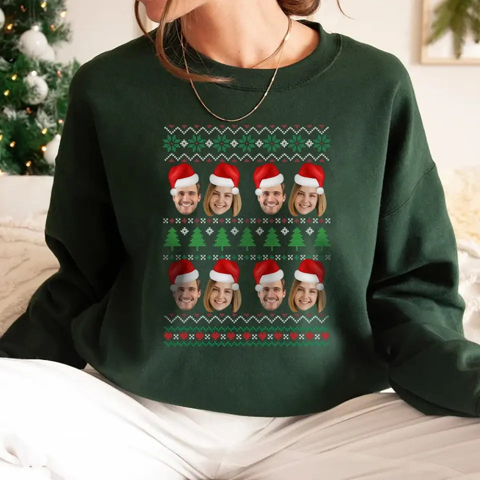 Jingle & Giggle Together, Personalized Faces Christmas Sweatshirt, Custom Ugly Sweater, Christmas Gift For Couples, Her Him