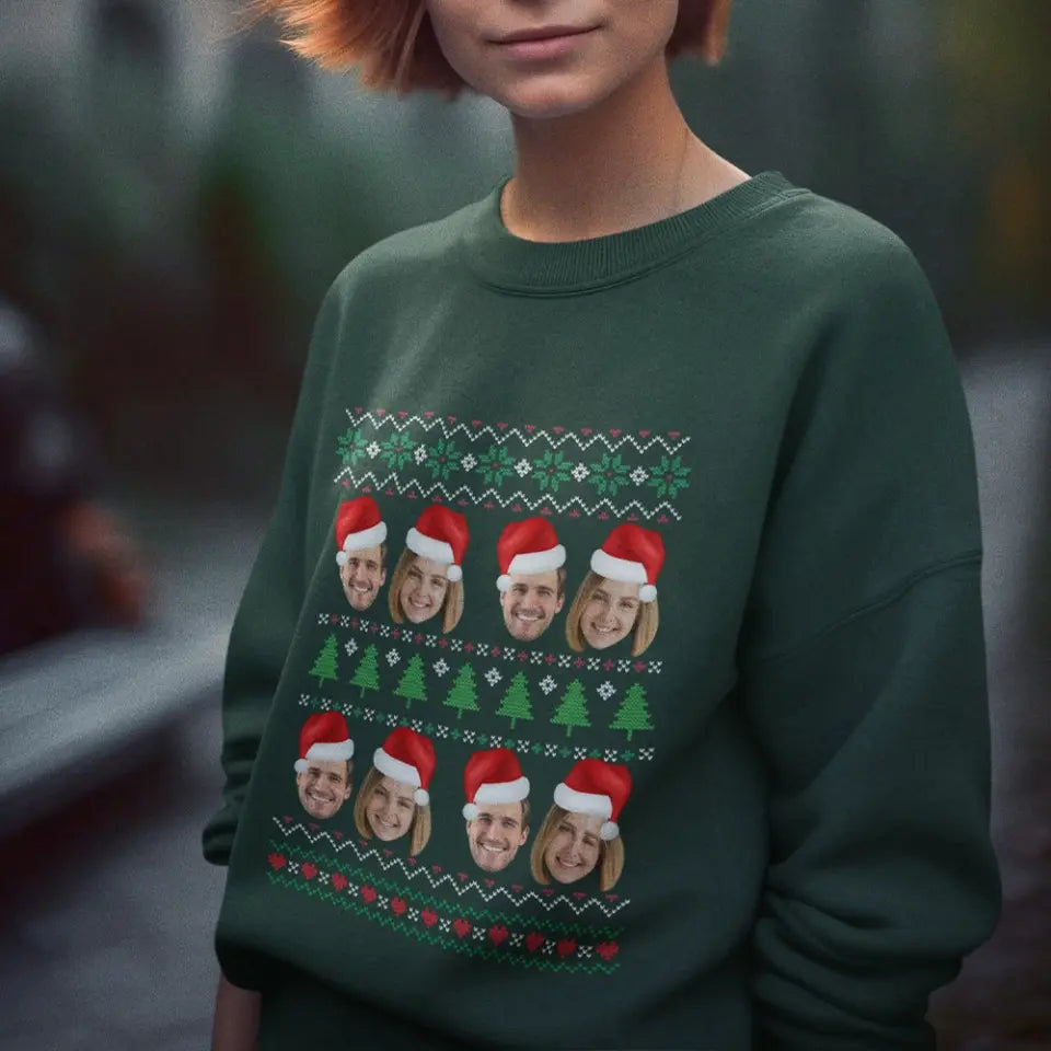 Jingle & Giggle Together, Personalized Faces Christmas Sweatshirt, Custom Ugly Sweater, Christmas Gift For Couples, Her Him