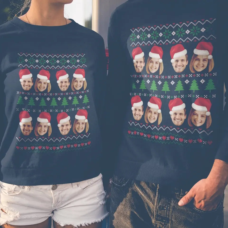 Jingle & Giggle Together, Personalized Faces Christmas Sweatshirt, Custom Ugly Sweater, Christmas Gift For Couples, Her Him