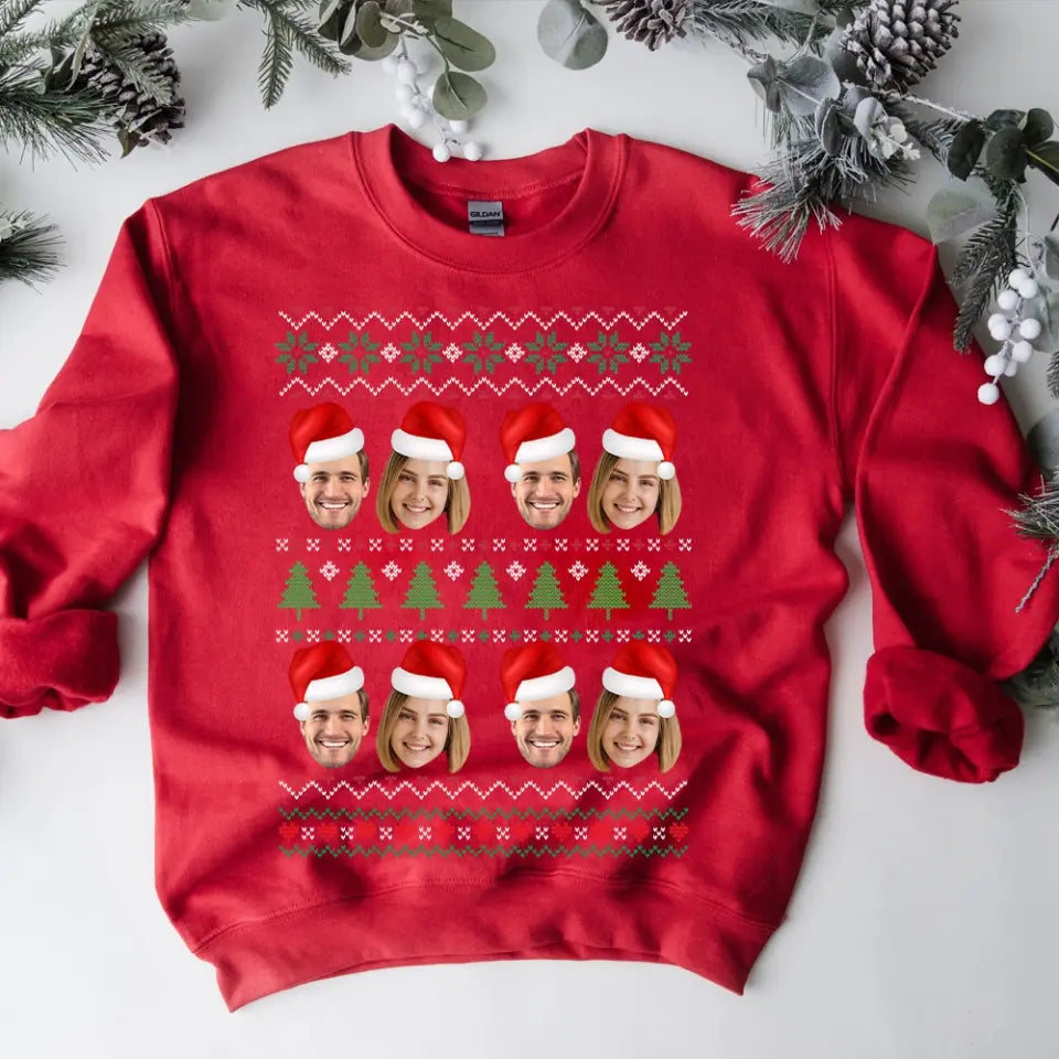 Jingle & Giggle Together, Personalized Faces Christmas Sweatshirt, Custom Ugly Sweater, Christmas Gift For Couples, Her Him