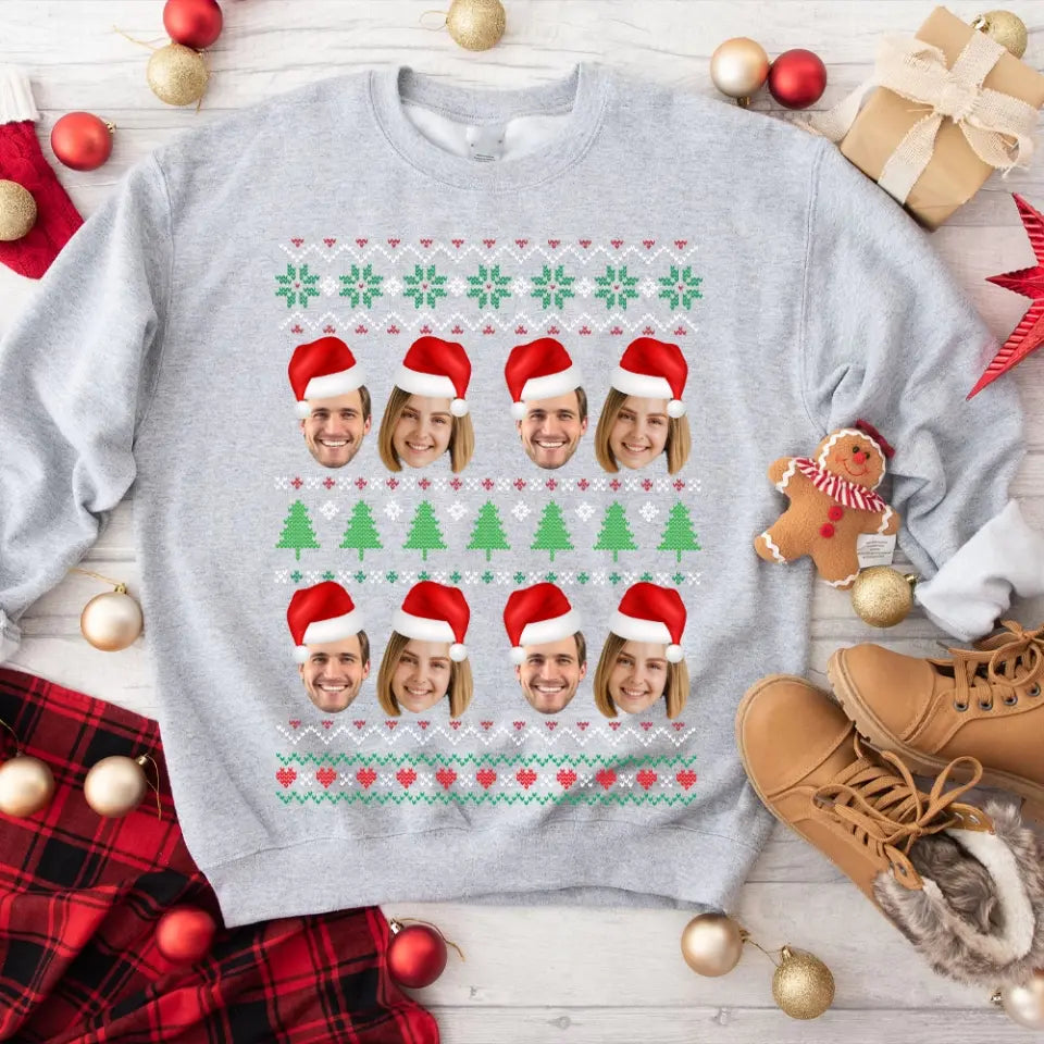 Jingle & Giggle Together, Personalized Faces Christmas Sweatshirt, Custom Ugly Sweater, Christmas Gift For Couples, Her Him
