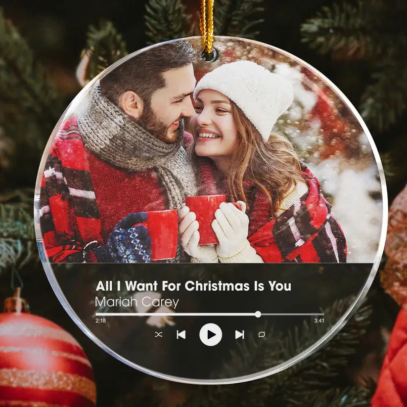 Custom Favorite Song - Personalized Acrylic Ornament with Photo - Christmas Gift for Her Him