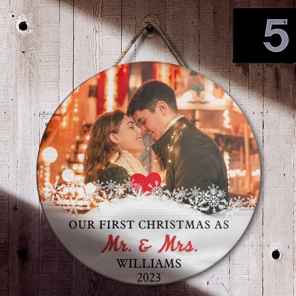Couple Wooden Sign Our First Christmas Together As Mr Mrs Personalized Round Wood Sign