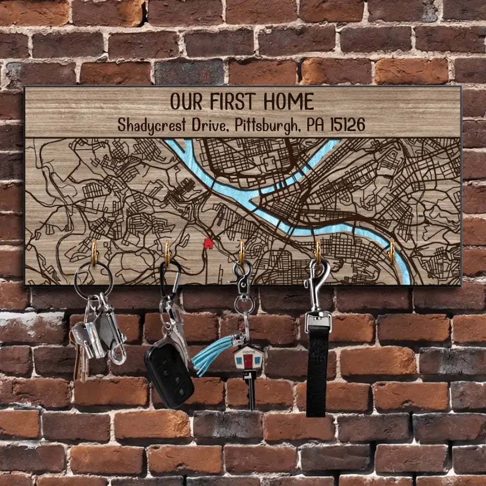 Personalized Valentine Gifts - Our First Home - Personalized Map Key Holder