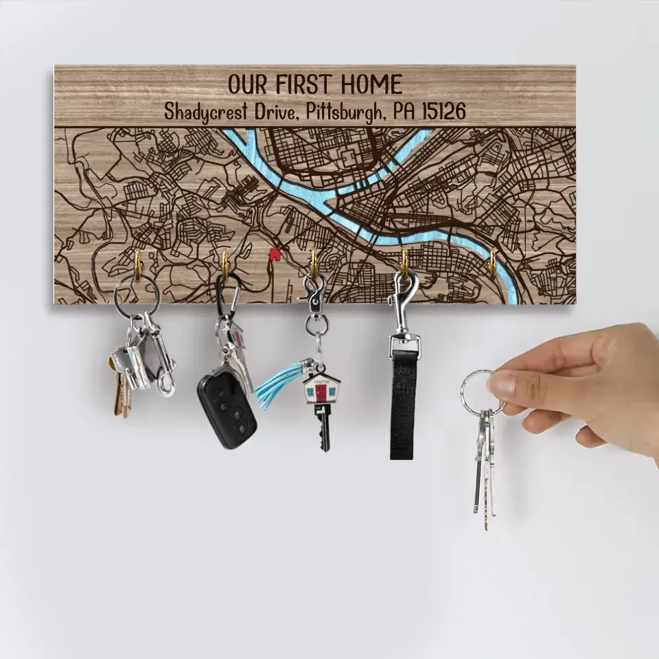 Personalized Valentine Gifts - Our First Home - Personalized Map Key Holder