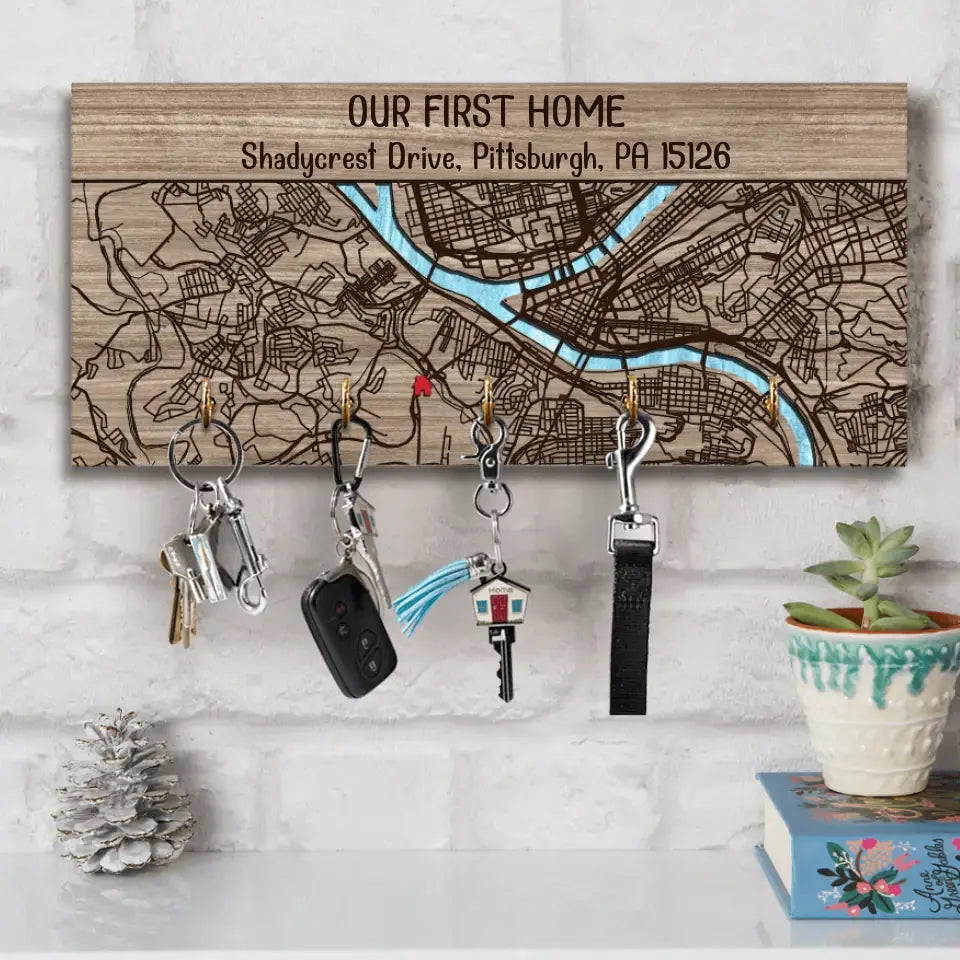 Personalized Valentine Gifts - Our First Home - Personalized Map Key Holder