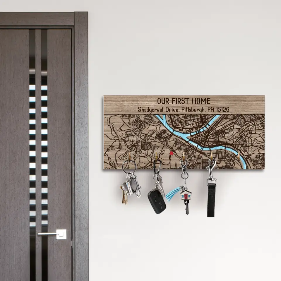 Personalized Valentine Gifts - Our First Home - Personalized Map Key Holder