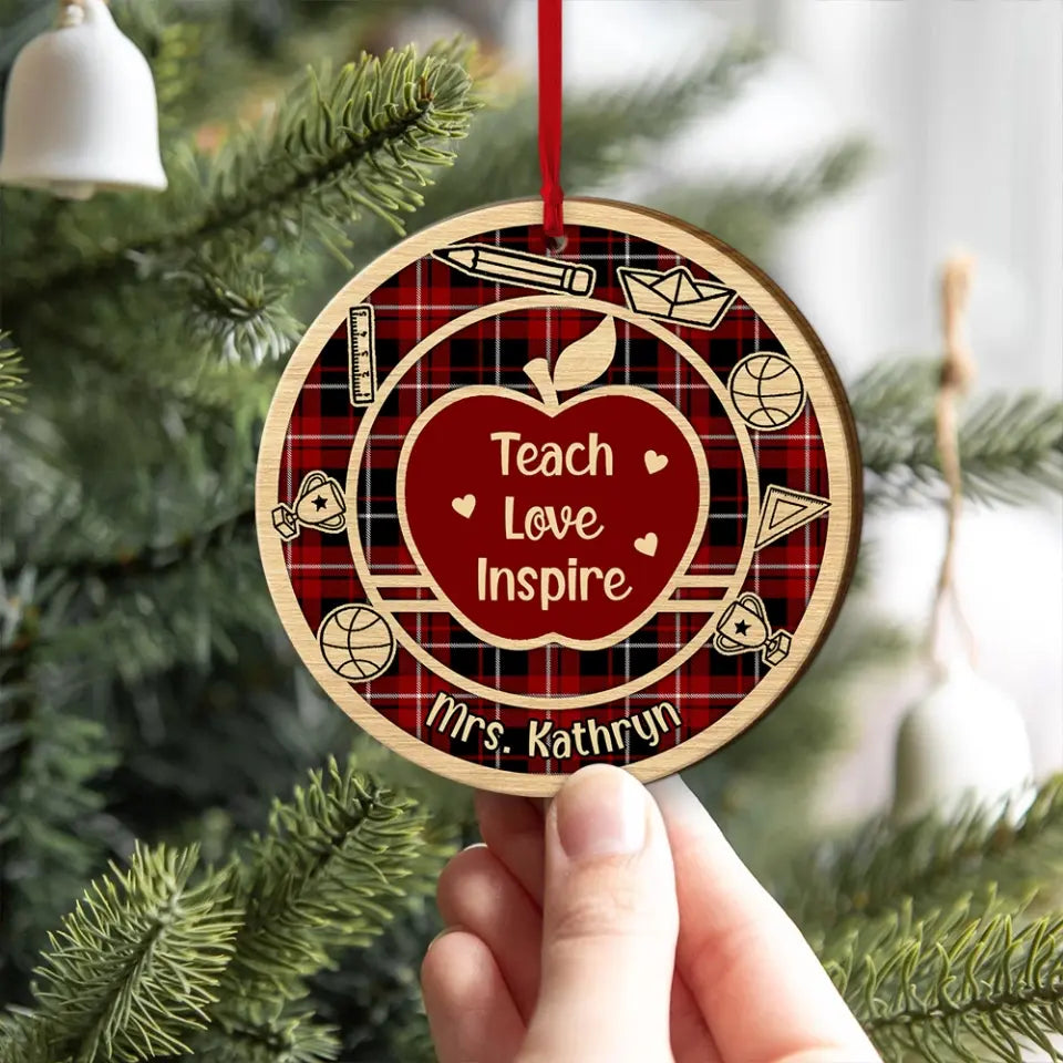 Teach Love Inspire Upload Photo Wooden Ornament Teacher Appreciation Gifts