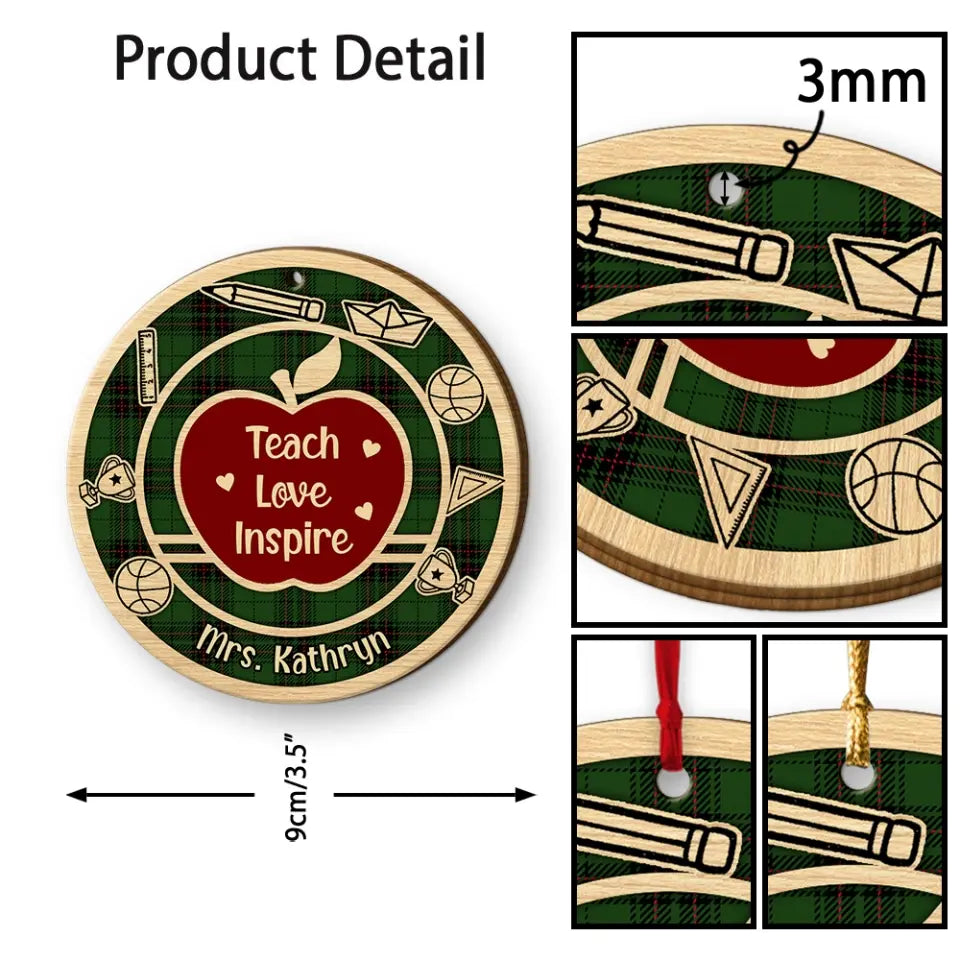Teach Love Inspire Upload Photo Wooden Ornament Teacher Appreciation Gifts
