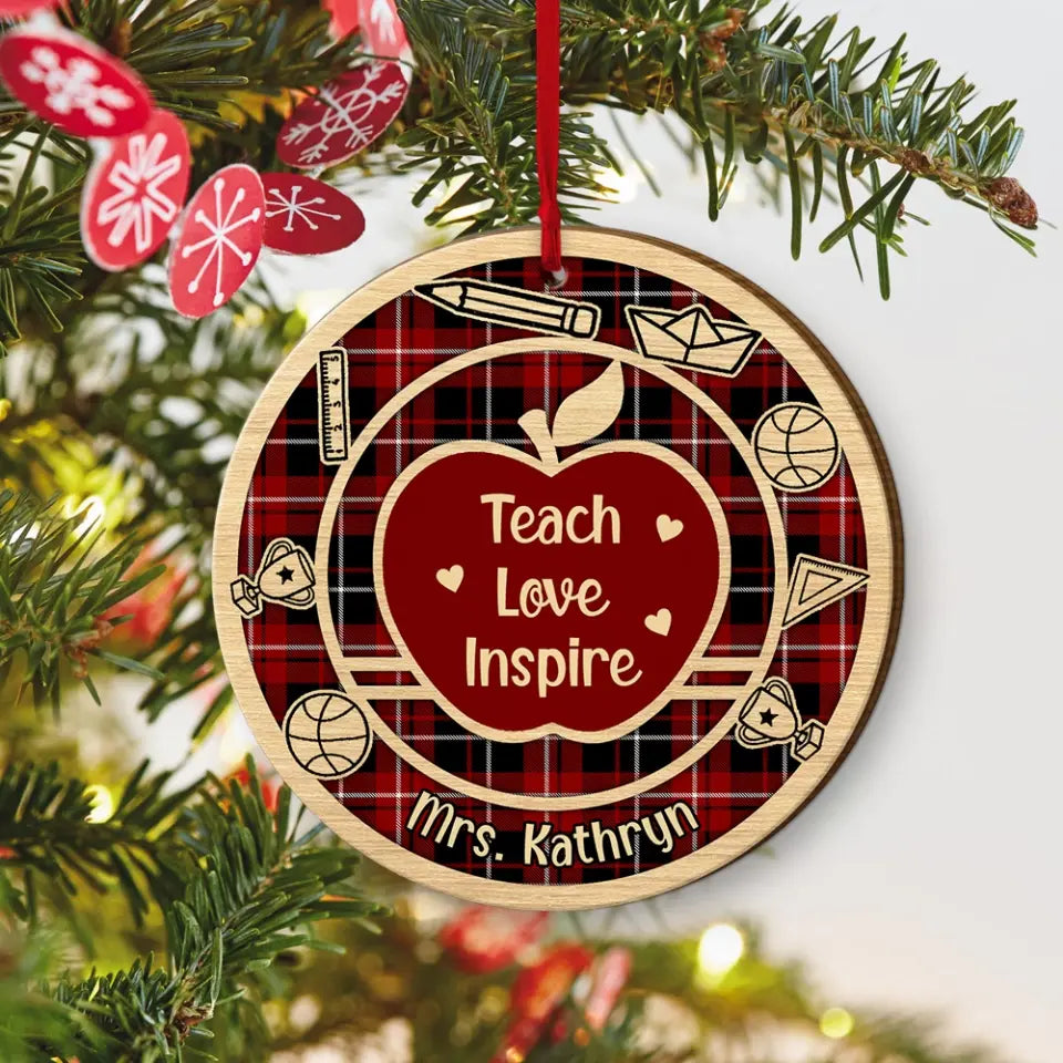 Teach Love Inspire Upload Photo Wooden Ornament Teacher Appreciation Gifts