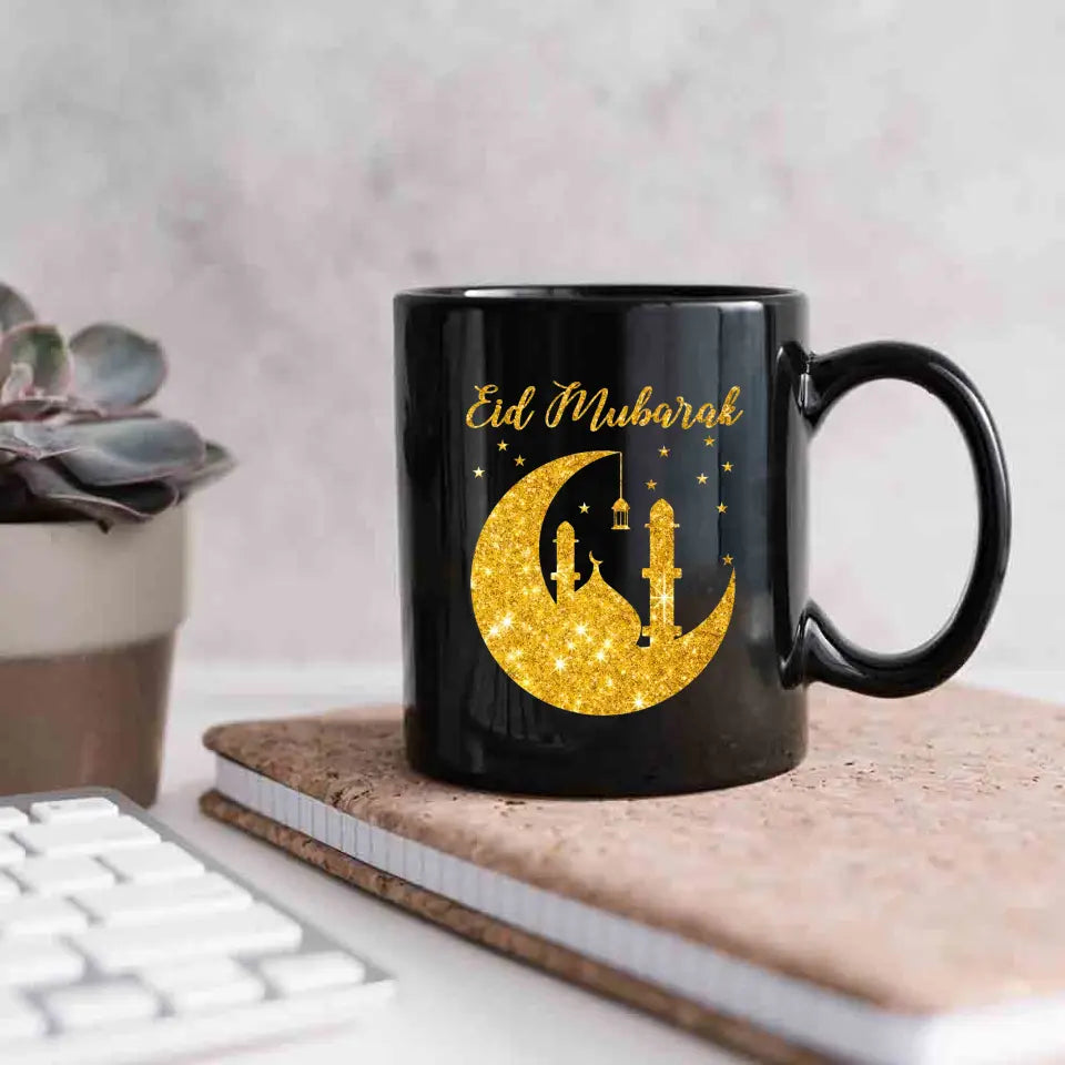 Eid Mubarak Ramadan - Personalized Black Mug - Eid Gift For Husband or Wife