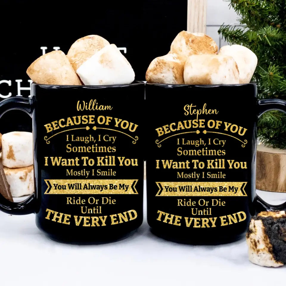 Because of You I Laugh I Cry You Will Be My Ride Or Die - Ceramic Black Coffee Mug - Gift For BFF