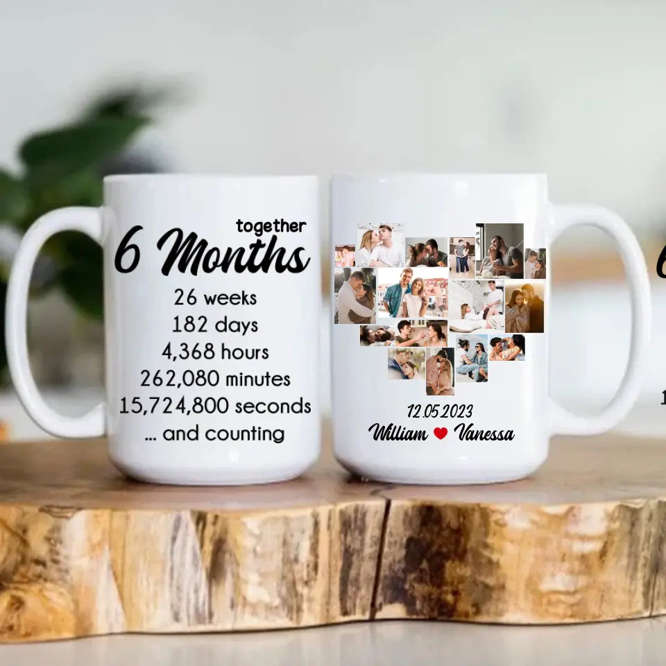 6 Months Together Personalized White Mug