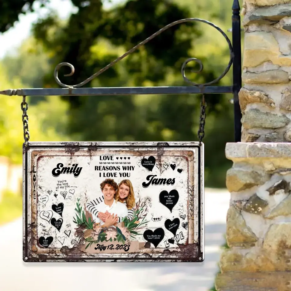 Reasons Why I Love You You're The Love Of My Life, Personalized Upload Photo Metal Sign, Sweet Gift For Couples
