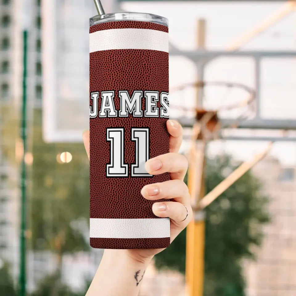 Football Tumbler with Your Name and Number for the Win - Personalized Skinny Tumbler