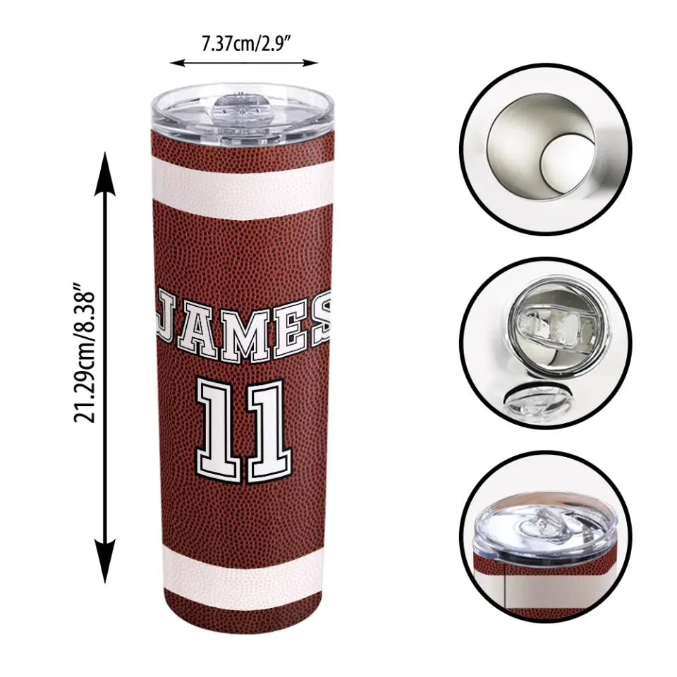 Football Tumbler with Your Name and Number for the Win - Personalized Skinny Tumbler