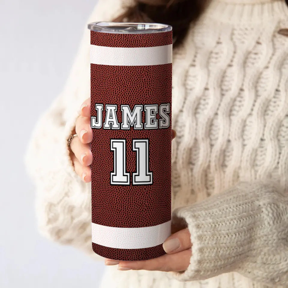 Football Tumbler with Your Name and Number for the Win - Personalized Skinny Tumbler