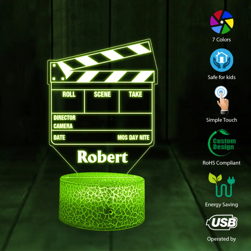 Movie Film Clap Board Personalized 3D LED Light