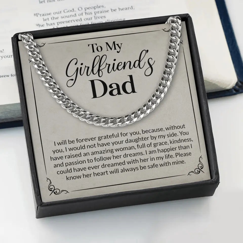 To My Girlfriend&#39;s Dad, Necklace With Meaningful Card for Girlfriend&#39;s Dad, Cuban Link Chain | 
311IHPNPJE1161