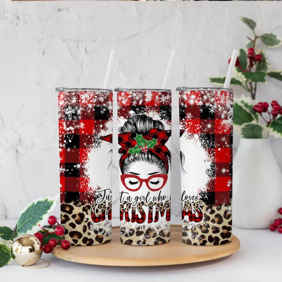 Just A Girl Who Loves Christmas Personalized Skinny Tumbler