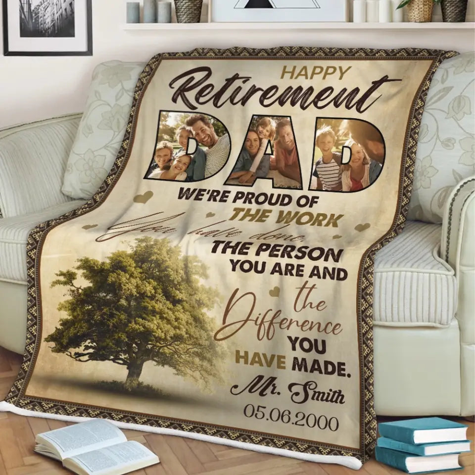 Happy Retirement Dad Custom Blankets Retirement Gifts For Dad