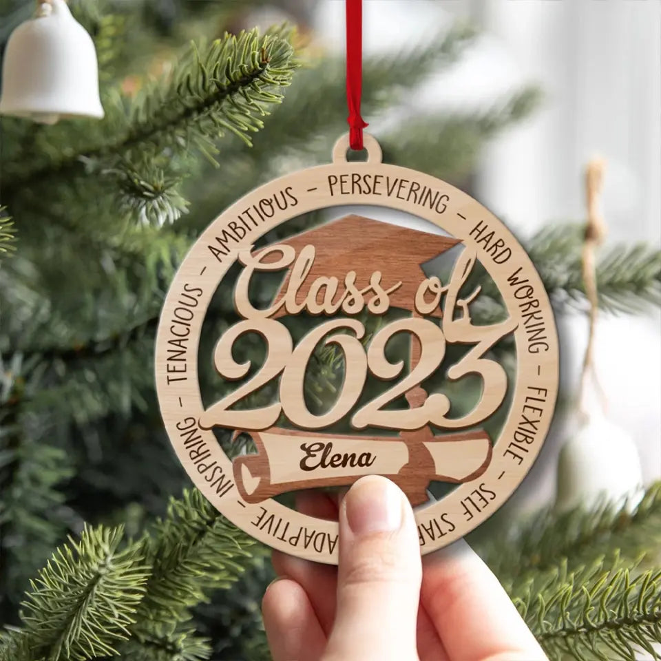 Class Of 2025 Ambitious Persevering Hard Working Flexible - Custom Name Wooden Ornament - Graduation Gifts | 306IHPNPOR627