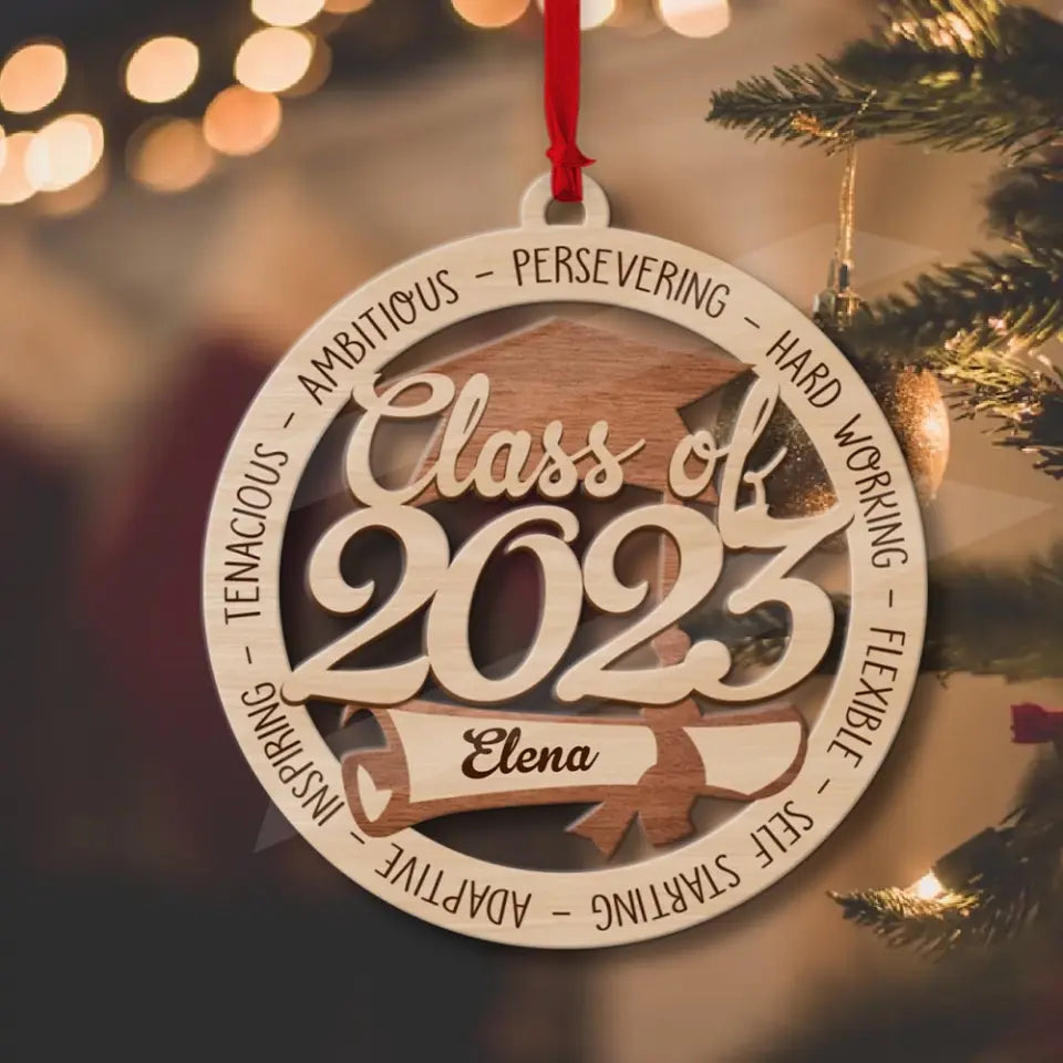 Class Of 2025 Ambitious Persevering Hard Working Flexible - Custom Name Wooden Ornament - Graduation Gifts | 306IHPNPOR627