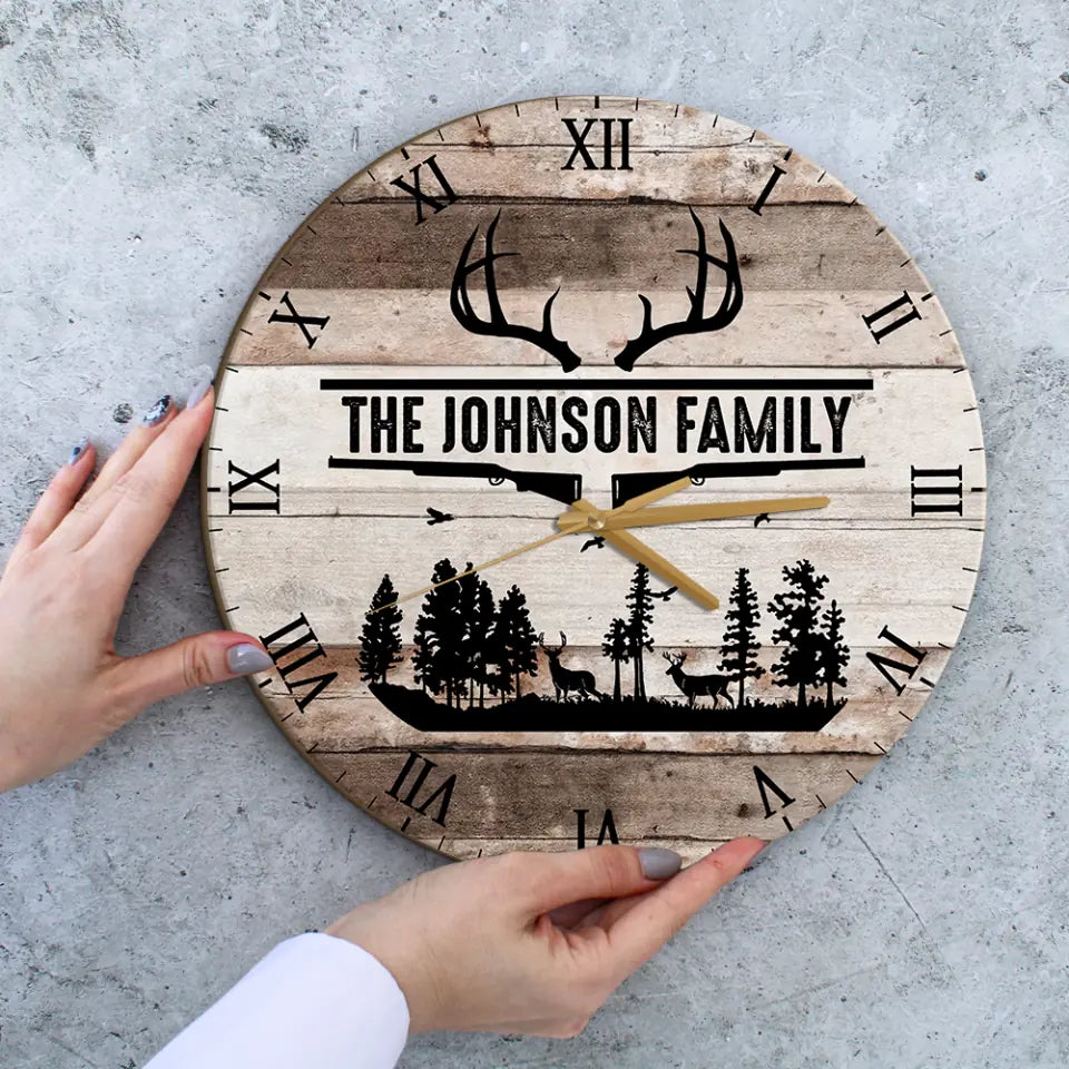 Home Sweet Time - Personalized Family Keepsake - Wall Clock - Vintage Deers - Gift For Parents, Couples