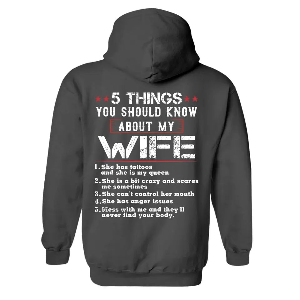 5 Things You Should Know About My Wife, Personalized Back Shirt For Men, Funny Gifts For Husband