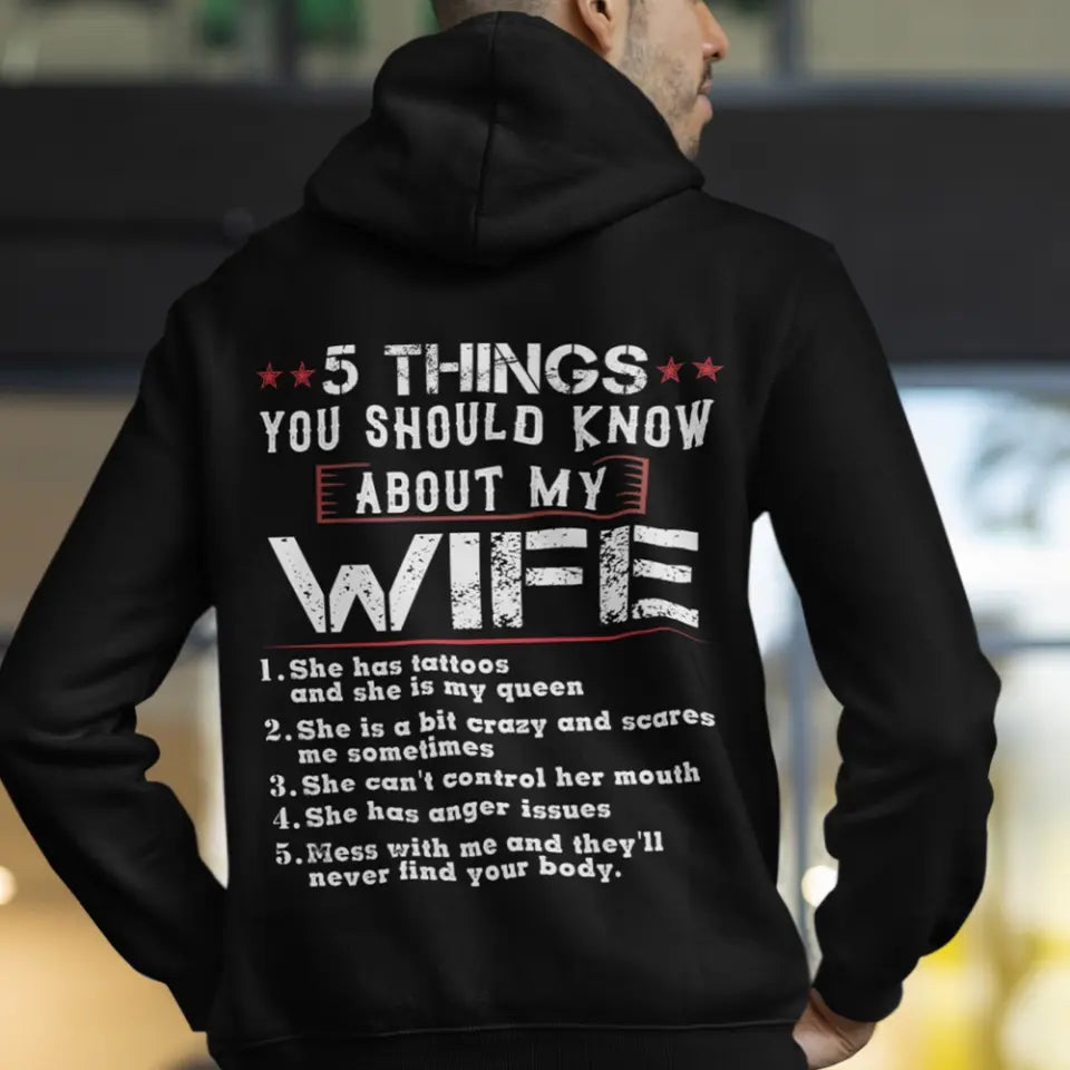 5 Things You Should Know About My Wife, Personalized Back Shirt For Men, Funny Gifts For Husband
